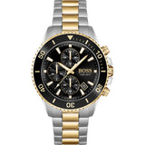 Hugo Boss Admiral Chronograph Black Dial Two Tone Steel Strap Watch for Men - 1513908