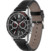 Hugo Boss Allure Chronograph Black Dial Black Leather Strap Watch for Men - 1513920