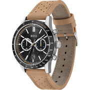 Hugo Boss Allure Chronograph Black Dial Brown Leather Strap Watch for Men - 1513964
