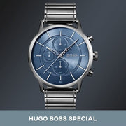 Hugo Boss Architectural Chronograph Blue Dial Grey Steel Strap Watch for Men - 1513574