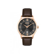 Hugo Boss Ambassador Grey Dial Brown Leather Strap Watch for Men - 1513387
