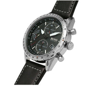 Hugo Boss Aero Chronograph Black Dial Black Leather Strap Watch for Men - 1513770
