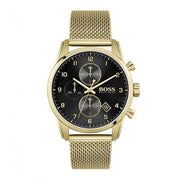Hugo Boss Skymaster Chronograph Black Dial Gold Mesh Bracelet Watch for Men - 1513838