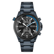 Hugo Boss Globetrotter Chronograph Black Dial Blue Steel Strap Watch for Men - 1513824
