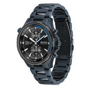Hugo Boss Globetrotter Chronograph Black Dial Blue Steel Strap Watch for Men - 1513824
