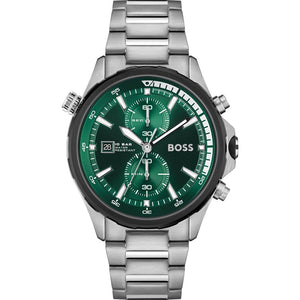Hugo Boss Globetrotter Chronograph Green Dial Silver Steel Strap Watch for Men - 1513930