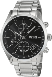 Hugo Boss Grand Prix Chronograph Black Dial Silver Steel Strap Watch for Men - 1513477