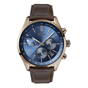 Hugo Boss Grand Prix Chronograph Blue Dial Brown Leather Strap Watch for Men - 1513604