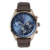 Hugo Boss Grand Prix Chronograph Blue Dial Brown Leather Strap Watch for Men - 1513604