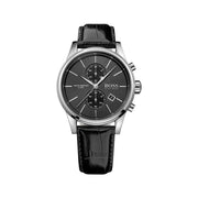 Hugo Boss Jet Chronograph Black Dial Black Leather Strap Watch for Men - 1513279