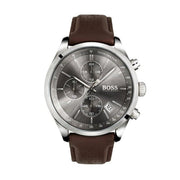 Hugo Boss Grand Prix Chronograph Grey Dial Brown Leather Strap Watch for Men -  1513476