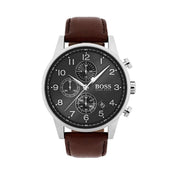 Hugo Boss Navigator Chronograph Grey Dial Brown Leather Strap Watch for Men - 1513494