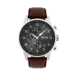 Hugo Boss Navigator Chronograph Grey Dial Brown Leather Strap Watch for Men - 1513494