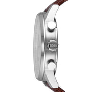 Hugo Boss Navigator Chronograph White Dial Brown Leather Strap Watch for Men - 1513495