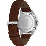 Hugo Boss Skymaster Chronograph White Dial Brown Leather Strap Watch for Men - 1513786