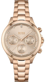Hugo Boss Carnation Chronograph Gold Dial Gold Steel Strap Watch for Women - 1502592