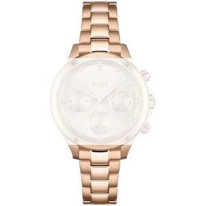 Hugo Boss Carnation Chronograph Gold Dial Gold Steel Strap Watch for Women - 1502592