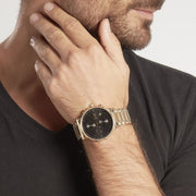 Hugo Boss Integrity Chronograph Black Dial Gold Steel Strap Watch for Men - 1513781
