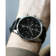 Hugo Boss Skymaster Chronograph Black Dial Black Leather Strap Watch for Men - 1513782