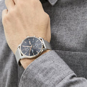 Hugo Boss Associate Chronograph Black Dial Silver Mesh Bracelet Watch for Men - 1513805