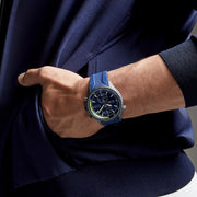 Hugo Boss Globetrotter Chronograph Blue Dial Blue Silicone Strap Watch for Men - 1513821