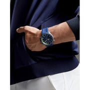 Hugo Boss Globetrotter Chronograph Blue Dial Blue Silicone Strap Watch for Men - 1513821