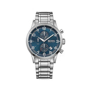 Hugo Boss Aeroliner Chronograph Blue Dial Silver Steel Strap Watch for Men - 1513183