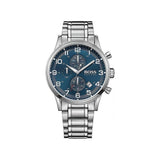 Hugo Boss Aeroliner Chronograph Blue Dial Silver Steel Strap Watch for Men - 1513183