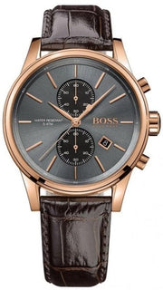 Hugo Boss Jet Chronograph Grey Dial Brown Leather Strap Watch for Men - 1513281
