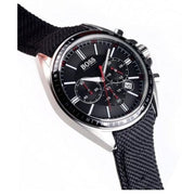Hugo Boss Driver Chronograph Black Dial Black Leather Strap Watch for Men -1513087