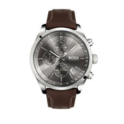 Hugo Boss Grand Prix Chronograph Grey Dial Brown Leather Strap Watch for Men -  1513476