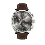 Hugo Boss Grand Prix Chronograph Grey Dial Brown Leather Strap Watch for Men - 1513476