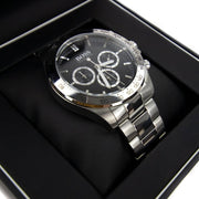Hugo Boss Ikon Chronograph Black Dial Silver Steel Strap Watch for Men - 1512965