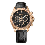 Hugo Boss Ikon Chronograph Black Dial Black Leather Strap Watch for Men - 1513179