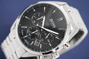 Hugo Boss Champion Chronograph Black Dial Silver Steel Strap Watch for Men - 1513871