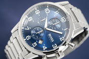 Hugo Boss Aeroliner Chronograph Blue Dial Silver Steel Strap Watch for Men - 1513183