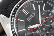 Hugo Boss Driver Chronograph Black Dial Black Leather Strap Watch for Men -1513087