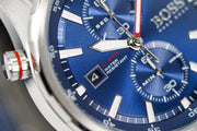 Hugo Boss Globetrotter Chronograph Blue Dial Silver Steel Strap Watch for Men - 1513823