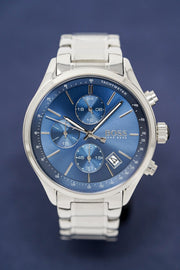 Hugo Boss Grand Prix Chronograph Blue Dial Silver Steel Strap Watch for Men - 1513478
