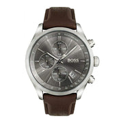 Hugo Boss Grand Prix Chronograph Grey Dial Brown Leather Strap Watch for Men -  1513476