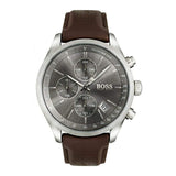 Hugo Boss Grand Prix Chronograph Grey Dial Brown Leather Strap Watch for Men - 1513476