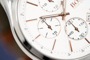 Hugo Boss Grand Prix Chronograph White Dial Brown Leather Strap Watch for Men - 1513475