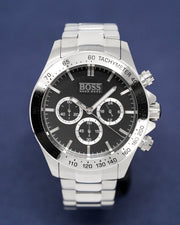 Hugo Boss Ikon Chronograph Black Dial Silver Steel Strap Watch for Men - 1512965