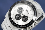 Hugo Boss Ikon Chronograph Silver Dial Silver Steel Strap Watch for Men - 1512964