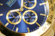Hugo Boss Ikon Chronograph Blue Dial Gold Steel Strap Watch for Men - 1513340