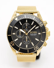 Hugo Boss Ocean Edition Chronograph Black Dial Gold Mesh Bracelet Watch for Men - 1513703