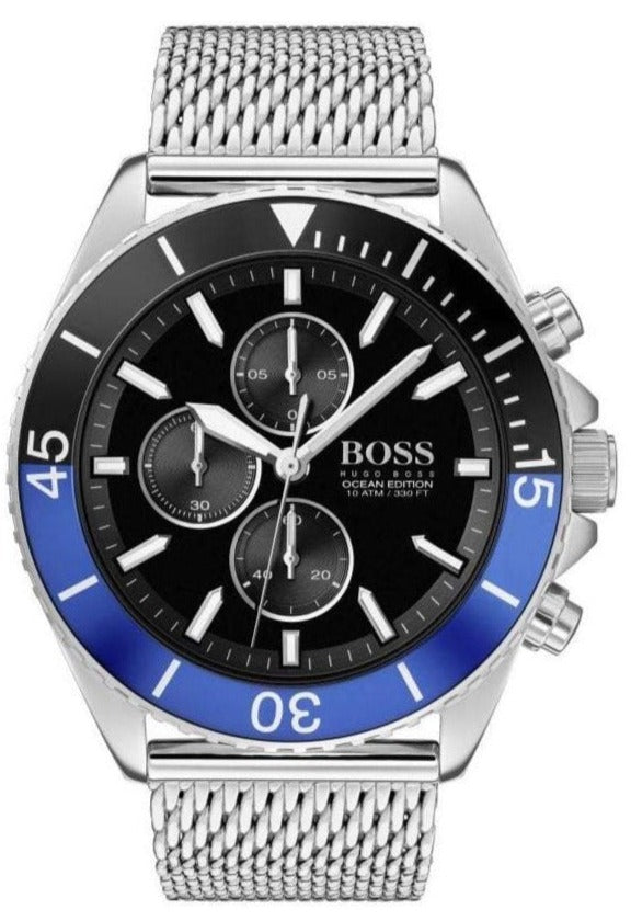 Hugo Boss Ocean Edition Chronograph Black Dial Silver Mesh Strap Watch for Men - 1513742
