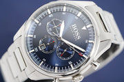 Hugo Boss Pioneer Chronograph Blue Dial Silver Steel Strap Watch for Men - 1513713