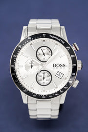 Hugo Boss Rafale Competitive Sport Chronograph Silver Dial Silver Steel Strap Watch for Men - 1513511
