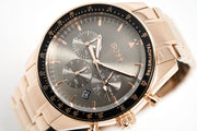Hugo Boss Trophy Chronograph Grey Dial Rose Gold Steel Strap Watch for Men - 1513632